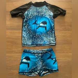 Molo swimsuit orca whale rash guard and shorts 98-104 3-4Y matching set